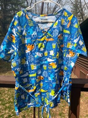 Blue Dog Print Medical Scrub Top